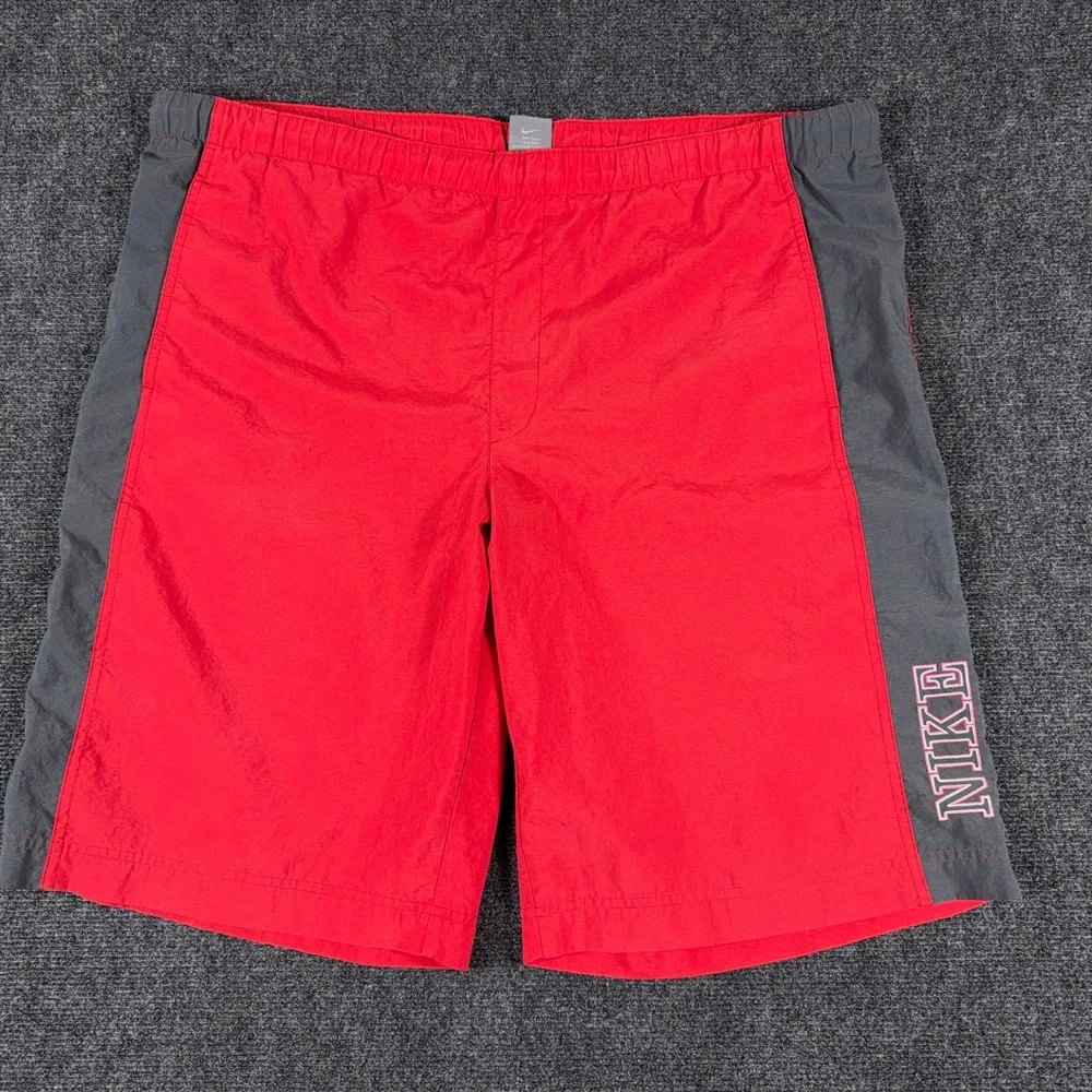 Nike Swim Trunks Board Shorts Mesh Lined Red Grey XXL Sportswear Y2K